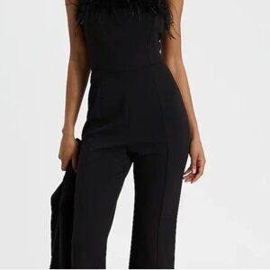Feather Trim Strap Jumpsuit